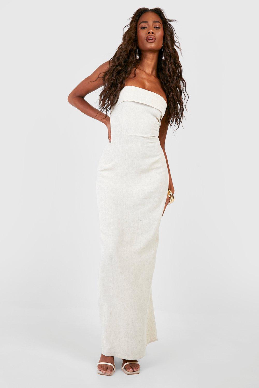 Linen Mix Tailored Column Maxi Dress boohoo IE